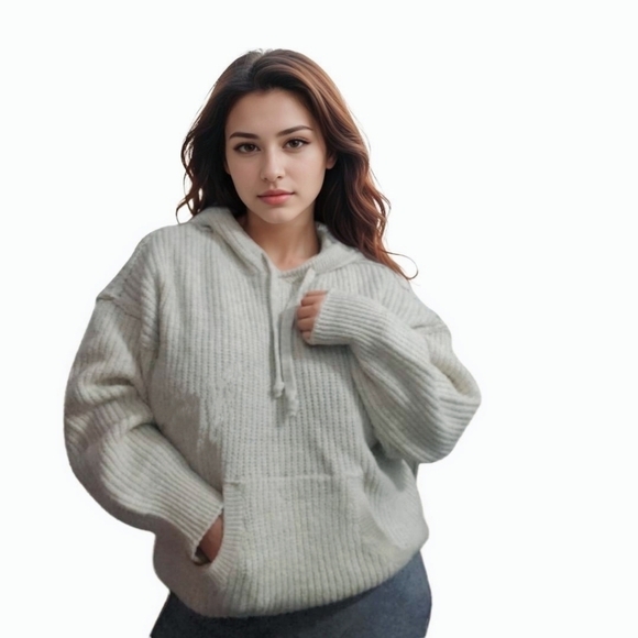American Eagle Knit Super Soft Oversized Cream Sweater Hoodie Size S - Picture 1 of 4